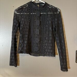 Fitted black lace mock neck top